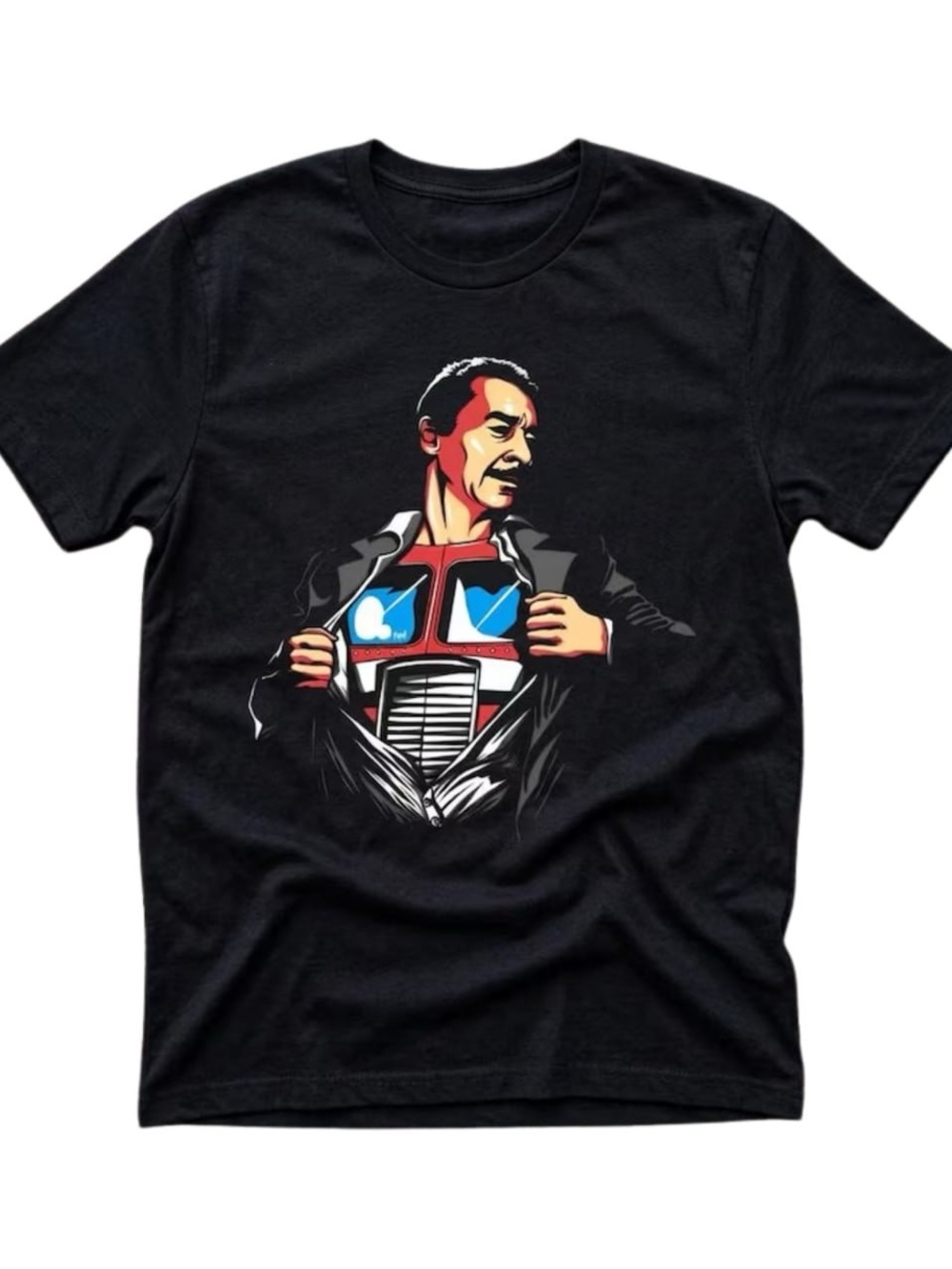 Black Short Sleeve Tee with Peter Cullen Superhero Chest Print